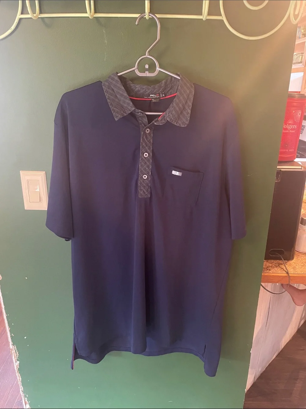 Ralph Lauren RLX Navy Polo with Patterned Contrast Collar Size XL